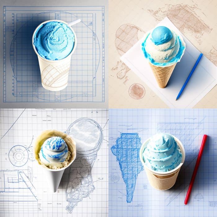 TOP DOWN VIEW OF BLUEPRINT of a Ice cream in a cup