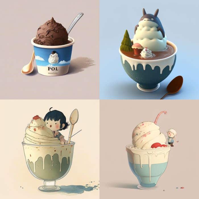 a Ice cream in a cup STUDIO GHIBLI STYLE