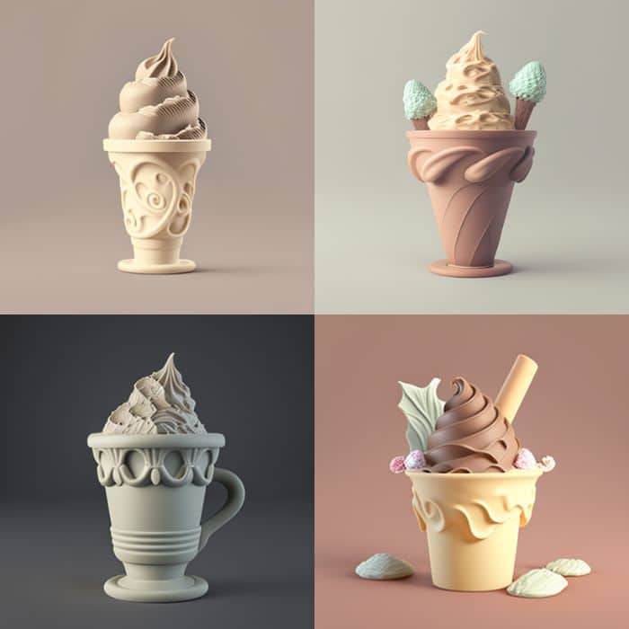 a Ice cream in a cup UNPAINTED CLAY SCULPTURE