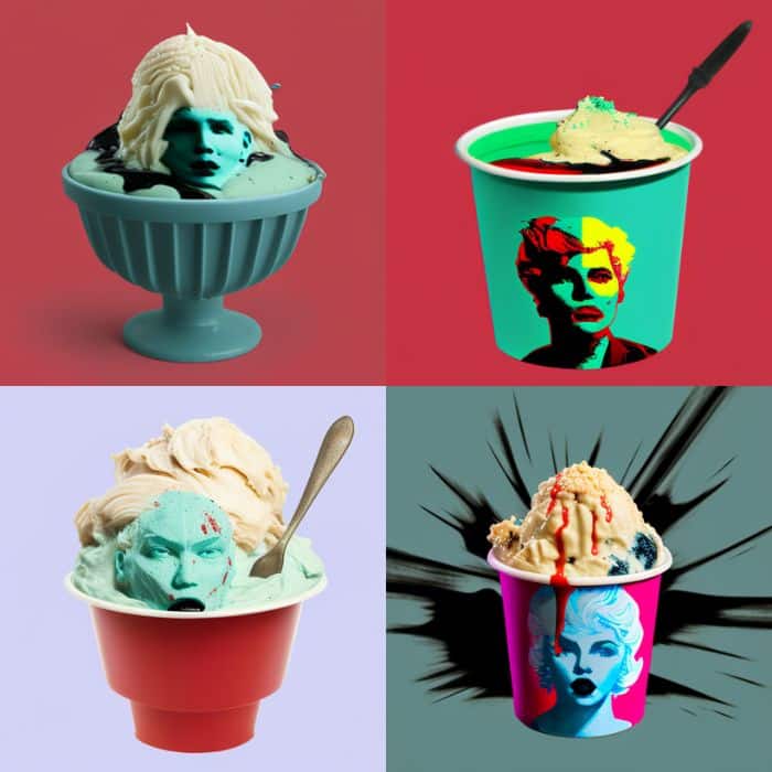 a Ice cream in a cup in the style of WARHOL