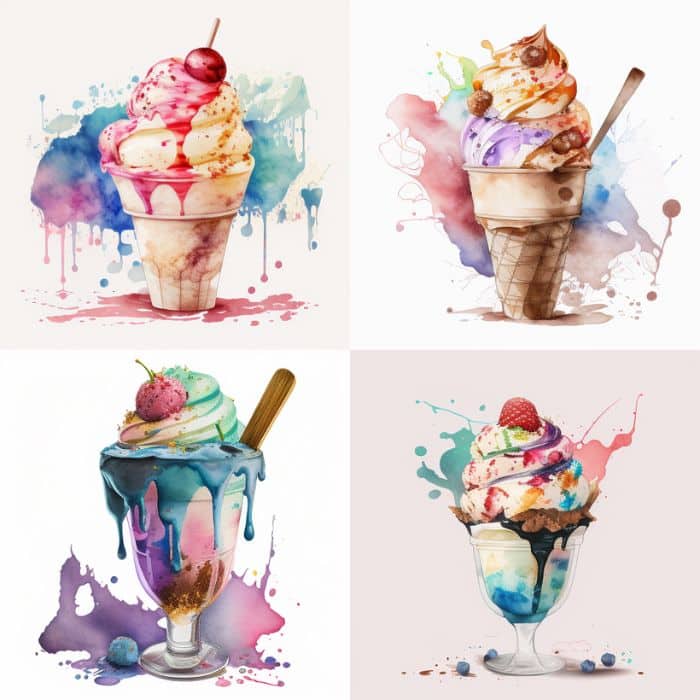 a Ice cream in a cup in the style of WATERCOLOR