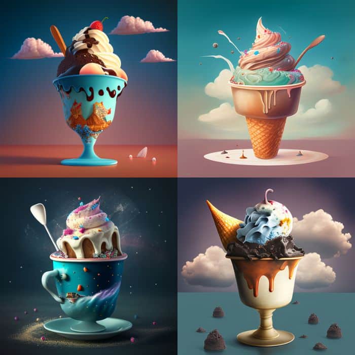 a Ice cream in a cup in the style of WHIMSICAL PAINTING