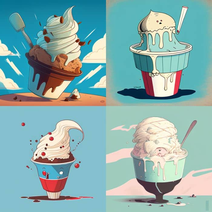 a Ice cream in a cup in the style of WUKRII WEBCOMIC