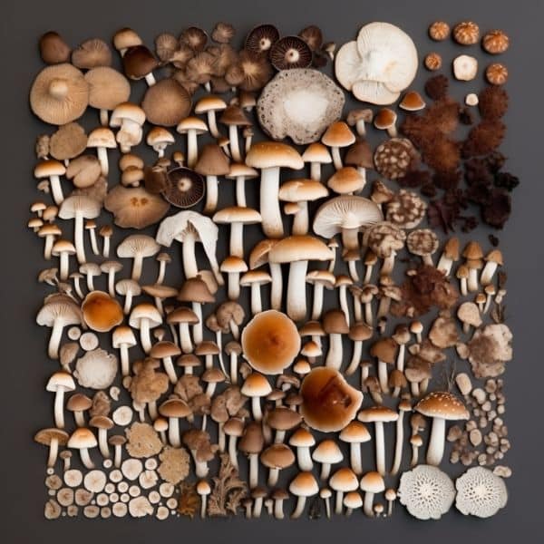 knolling of types mushroom varieties