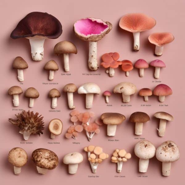 knolling of types of pink mushroom varieties v 5